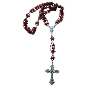 Unique Red Beaded Chain Rosary Religious Catholic Necklace